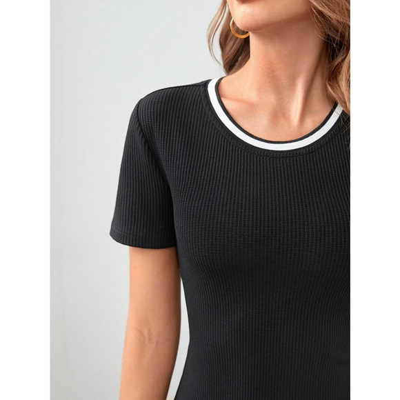 minimalist preppy y2k tennis Contrast Binding Ruffle Hem Dress black - Picture 5 of 5